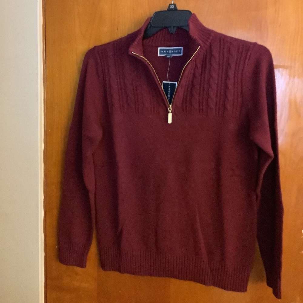 Pullover Quarter Zip Front Sweater by Karen Scott Size Small Stand Collar